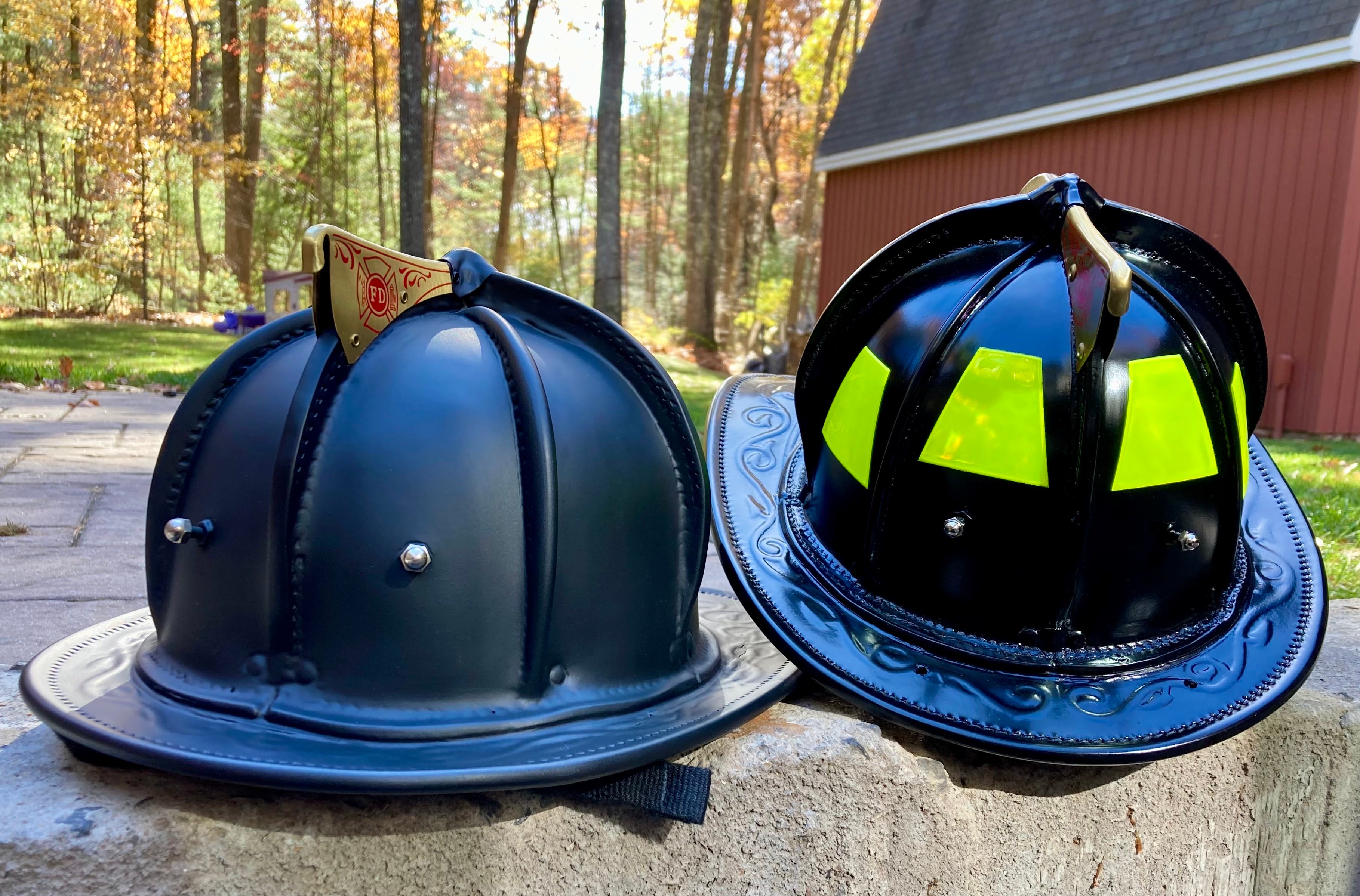 Blue leather sale fire helmet